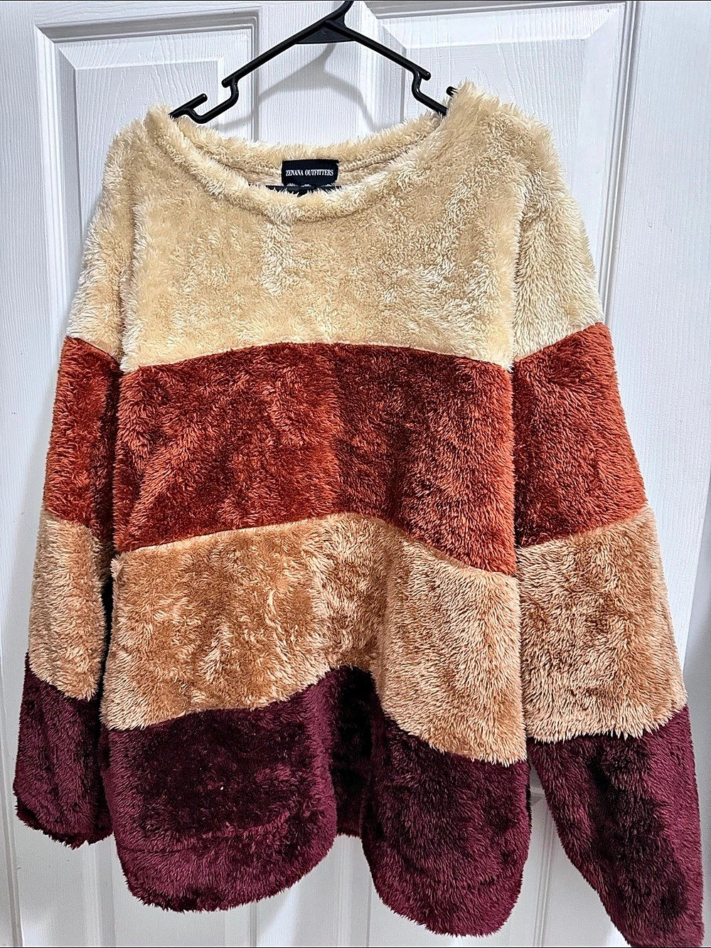 Zenana Outfitters Color Block Teddy Jacket Brown Beige 2X Like New